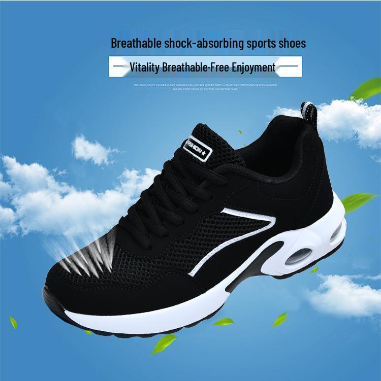 Women's Thick Sole Air Cushion Flyknit Sneakers - Breathable Mesh Low-Top Sports Casual Shoes