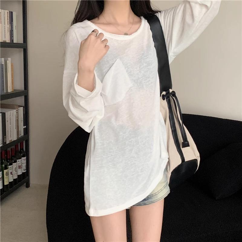 

Женский кардиган из тюля европейского стиля оверсайз для защиты от солнца - с длинным рукавом, закрывающий бедра, средней длины, слегка прозрачный летний топ L