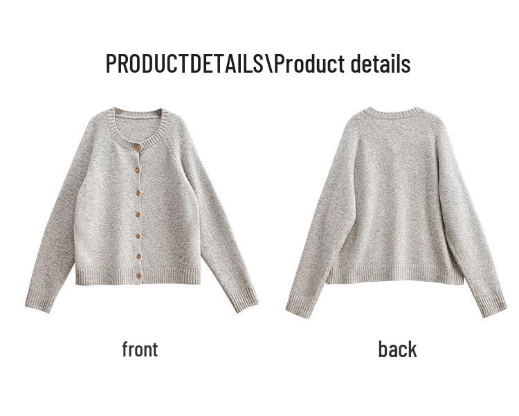 Korean Style Plus Size Loose Knit Cardigan - Women's Solid Color Round Neck Casual Spring Sweater.