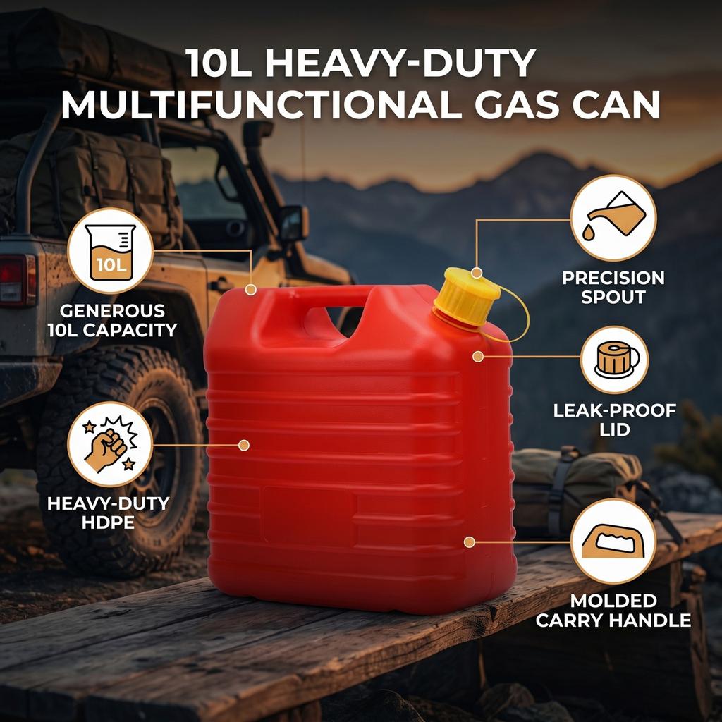 Gas Container 10L Capacity Heavy Duty Multifunctional Built in Oil Pipe Thickened HDPE Gas Can Fuel Container Jug