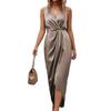 Elegant V-neck Sleeveless Slit Irregular Long Dress for Spring/Summer