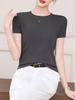 Women's Slimming Round Neck Short Sleeve T-shirt - Versatile, Breathable Solid Color for Spring/Summer