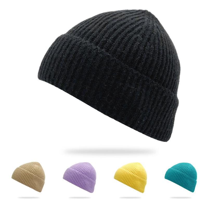 New Solid-color Chunky-knit Beanie versatile Cold-weather Hat Cross-border E-commerce Keeping Women Warm Winter;