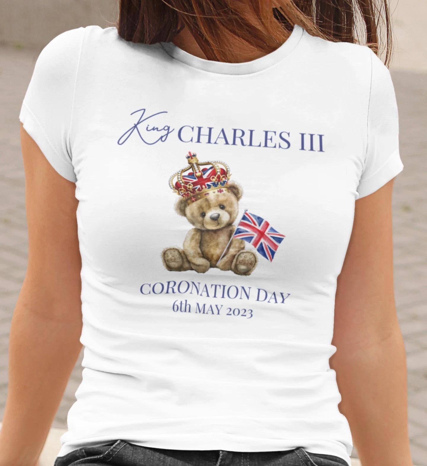 KING CHARLES III CORONATION 2023 TEDDY BEAR CROWN T-shirt UNION JACK ADULTS KIDS XL