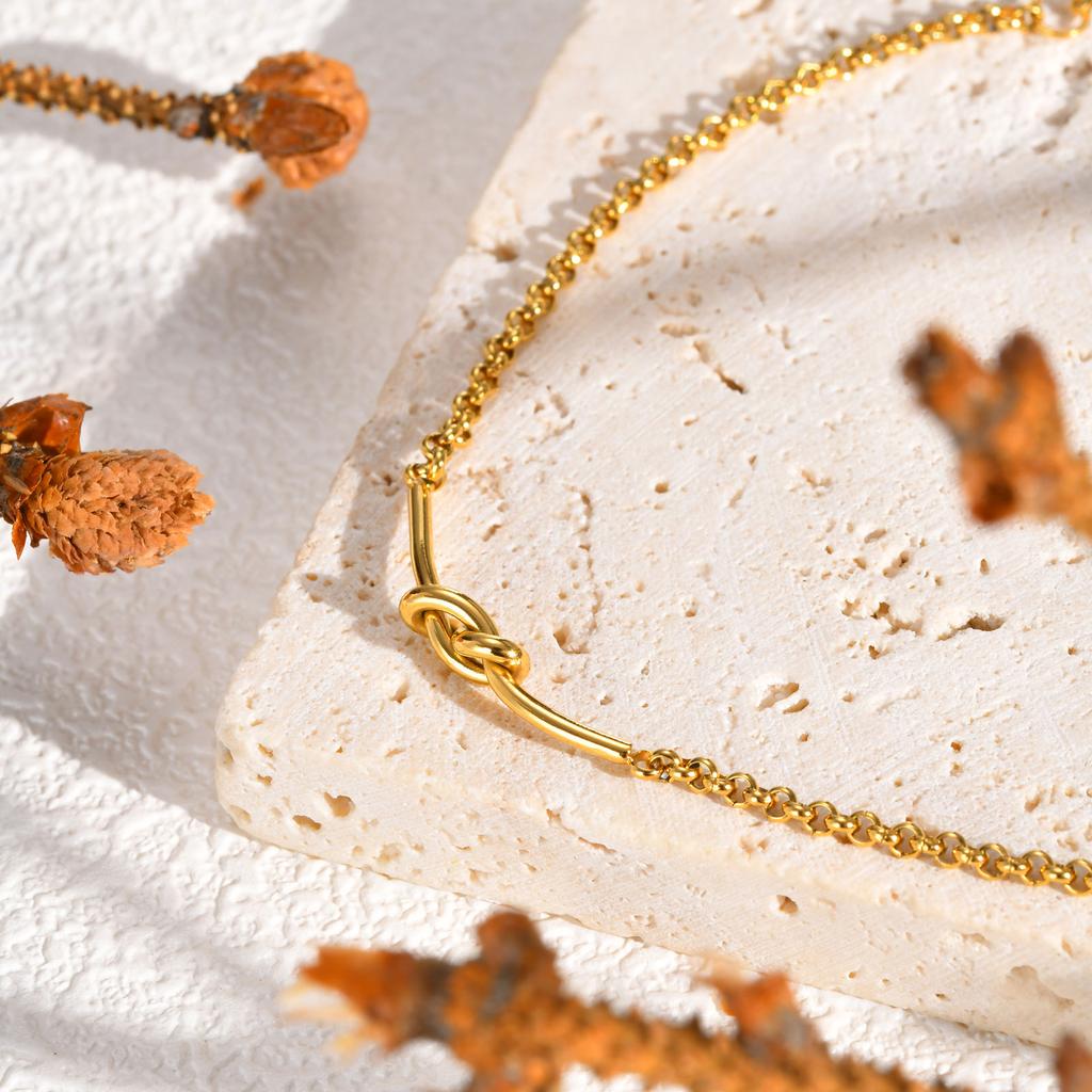 Minimalist Knot Link Chain Bracelet for Women,Gold Color Stainless Steel Bracelets,New Trendy Waterproof Jewelry Gift