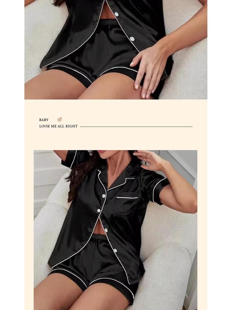 High-End Summer Ice Silk Pajama Set for Women: Sweet, Simple, Short-Sleeved Homewear
