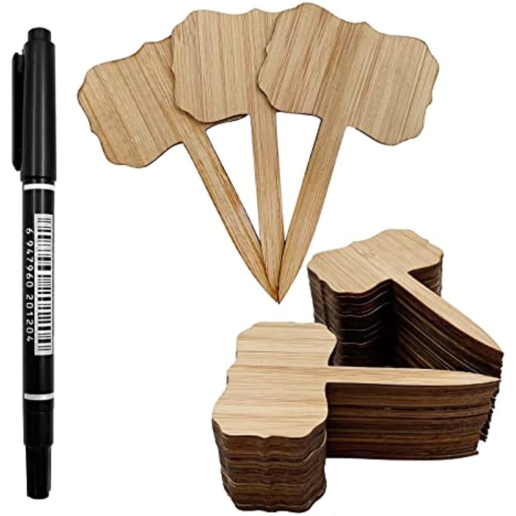 50 pezzi etichette per piante di bambù, etichette da giardino con pennarello per fiori, piante grasse, fiori decorativi, cartelli per piante, marcatori da giardino
