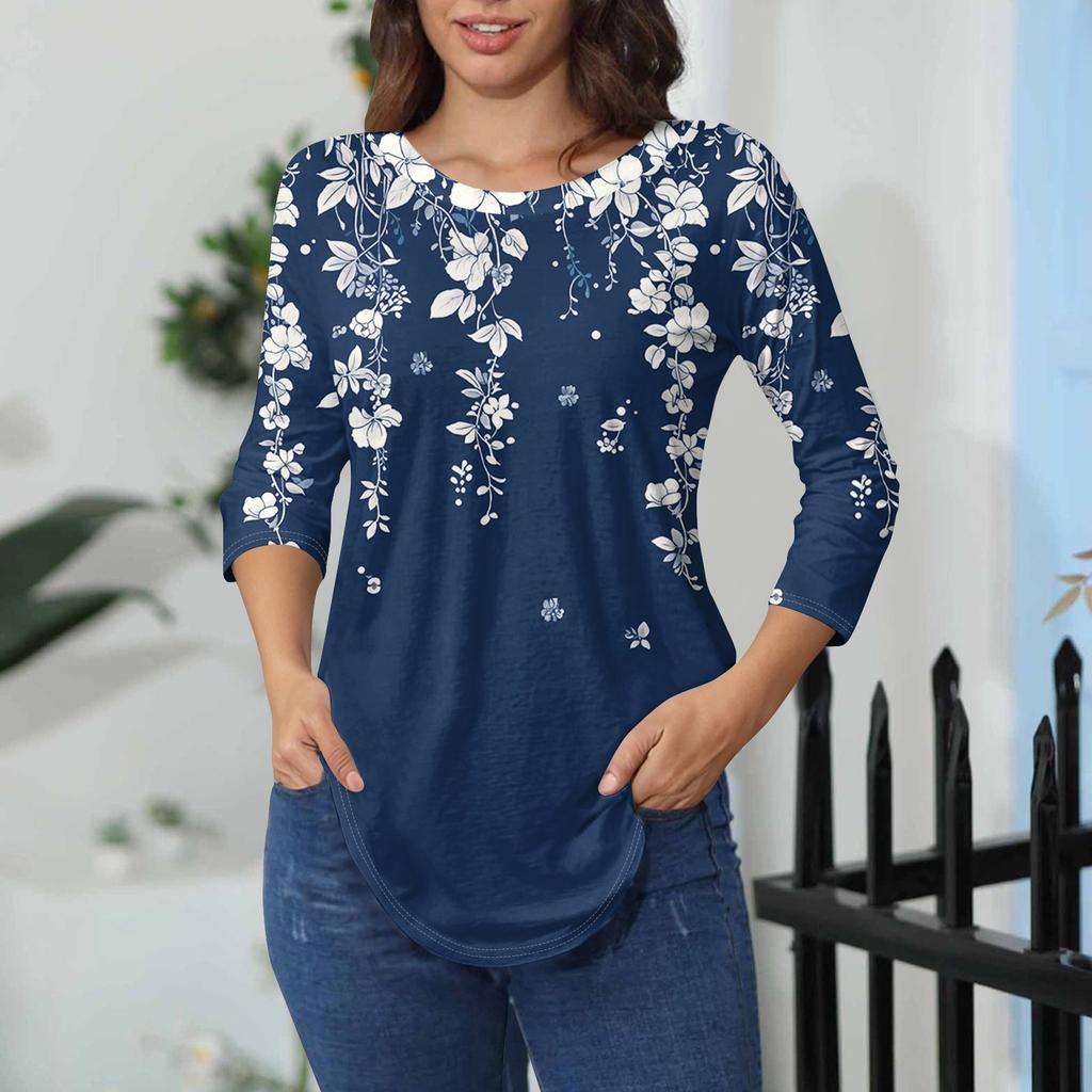 Damen-T-Shirts, 3/4-Ärmel, einfarbig, Pullover, Sommer, Frühling, Tops, Blusen