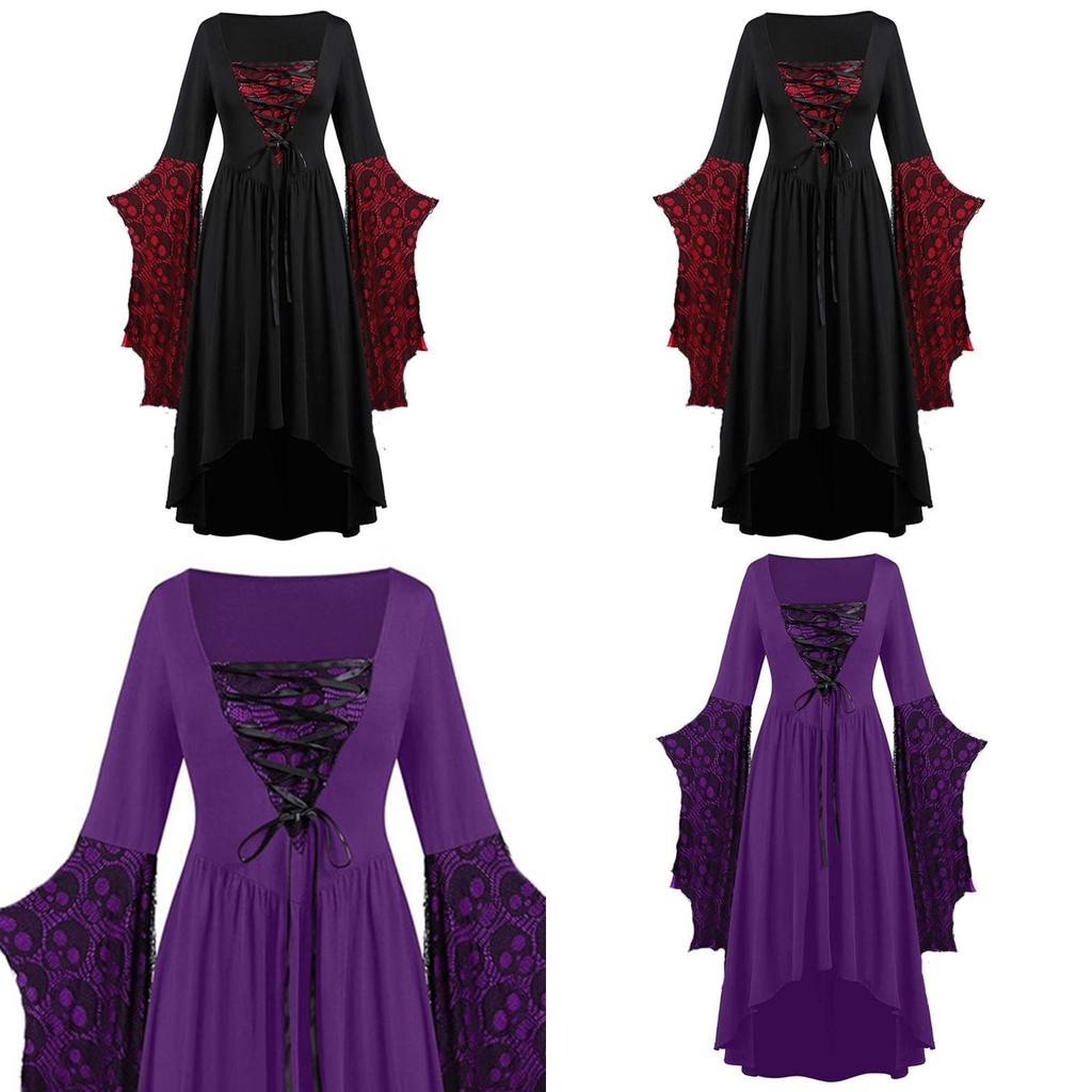 Ladies Gothic Cosplay Dress Polyester Fabric With Skull Pattern And Large Swing Skirt