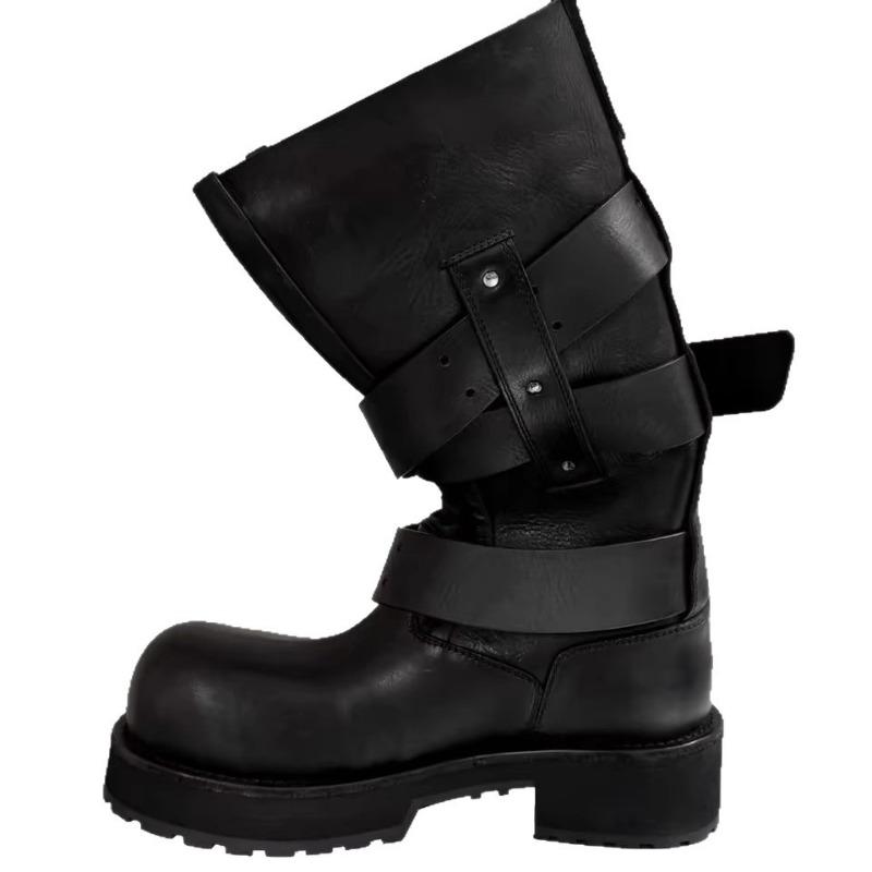 Bajia Retro Belt Buckle Venom Boots Summer New Bundle Mouth Big Tube Circumference Thick Bottom Heightening Punk Locomotive Boots