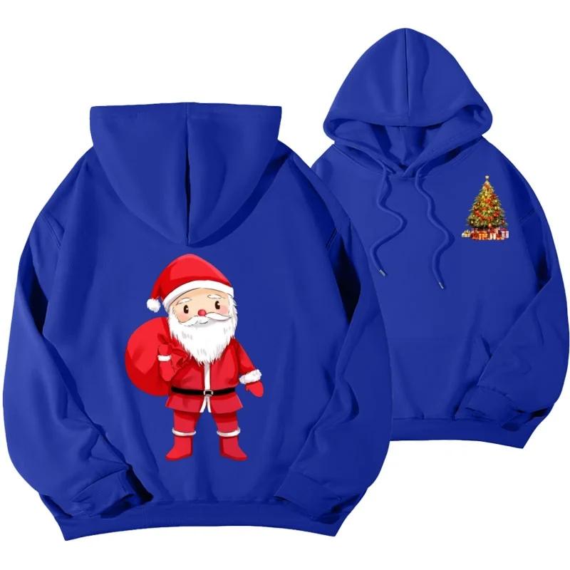 Unisex Merry Christmas Santa Claus Graphic Hoodie, Snowman Print Oversized Pullover Sweatshirt, Casual Christmas Streetwear Top