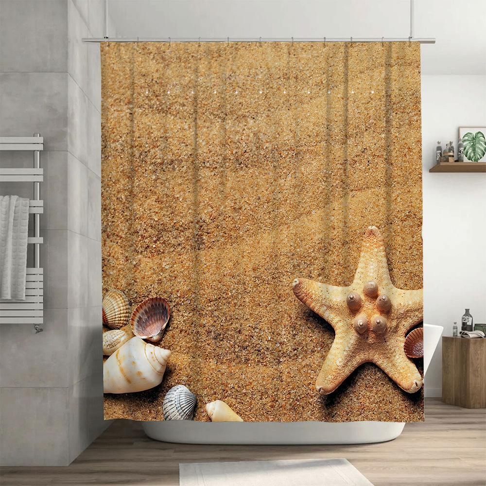Beach Starfish Shell Bath Shower Curtain For Bathroom Decor Waterproof Printed Fabric 72 X 78