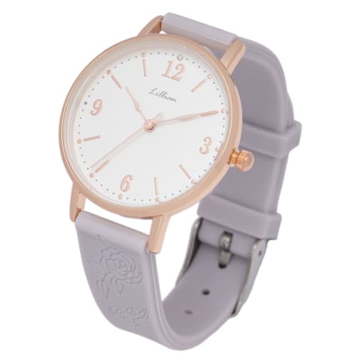 Fieldwork Women's Analog Watch with Silicone Strap and Flower Embossed Rose Pattern In Purple (JN043-1)