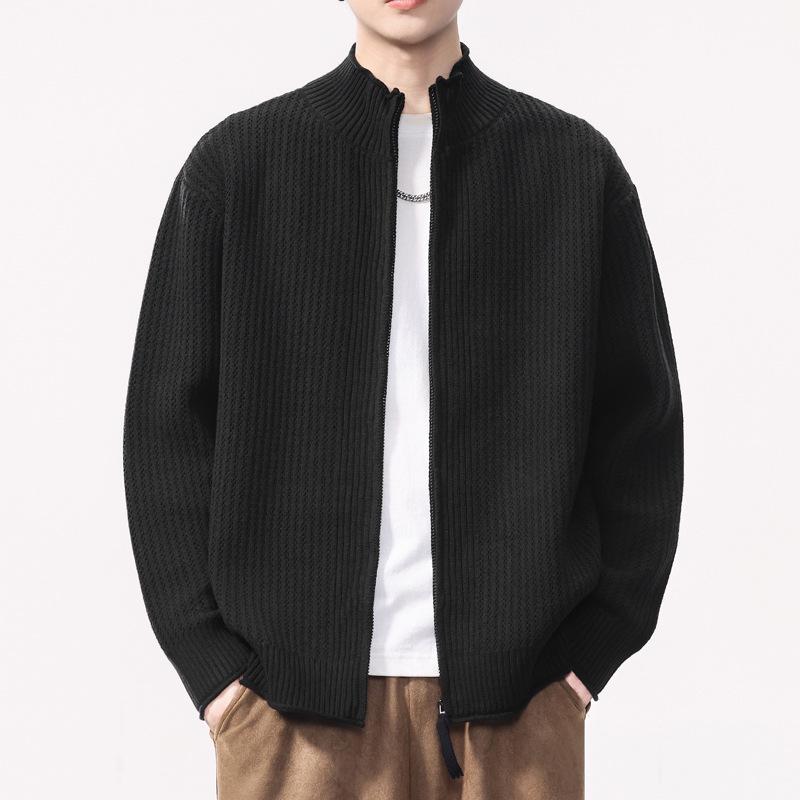 

Men s Retro Zipper Cardigan Sweater - Loose Knitwear for Spring, Autumn, and Winter 3XL for 90-100 kg
