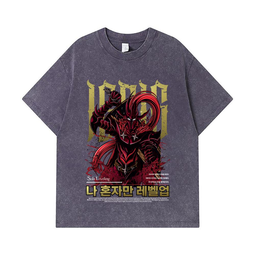 275 GSM Washed T-shirts 100% Cotton Solo Leveling V12 Igris Print Unisex Heavy Cotton T Shirt
