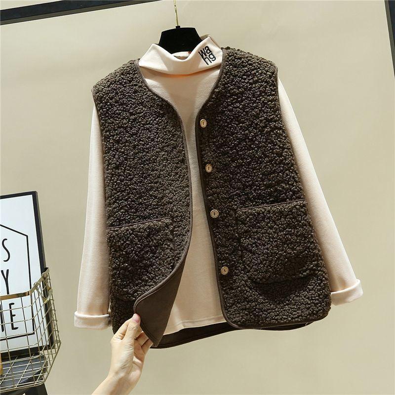 

FASHION Thickened velvet vest women s 2024 winter short Korean version outer wear versatile loose vest vest vest jacket M 80-50 kg