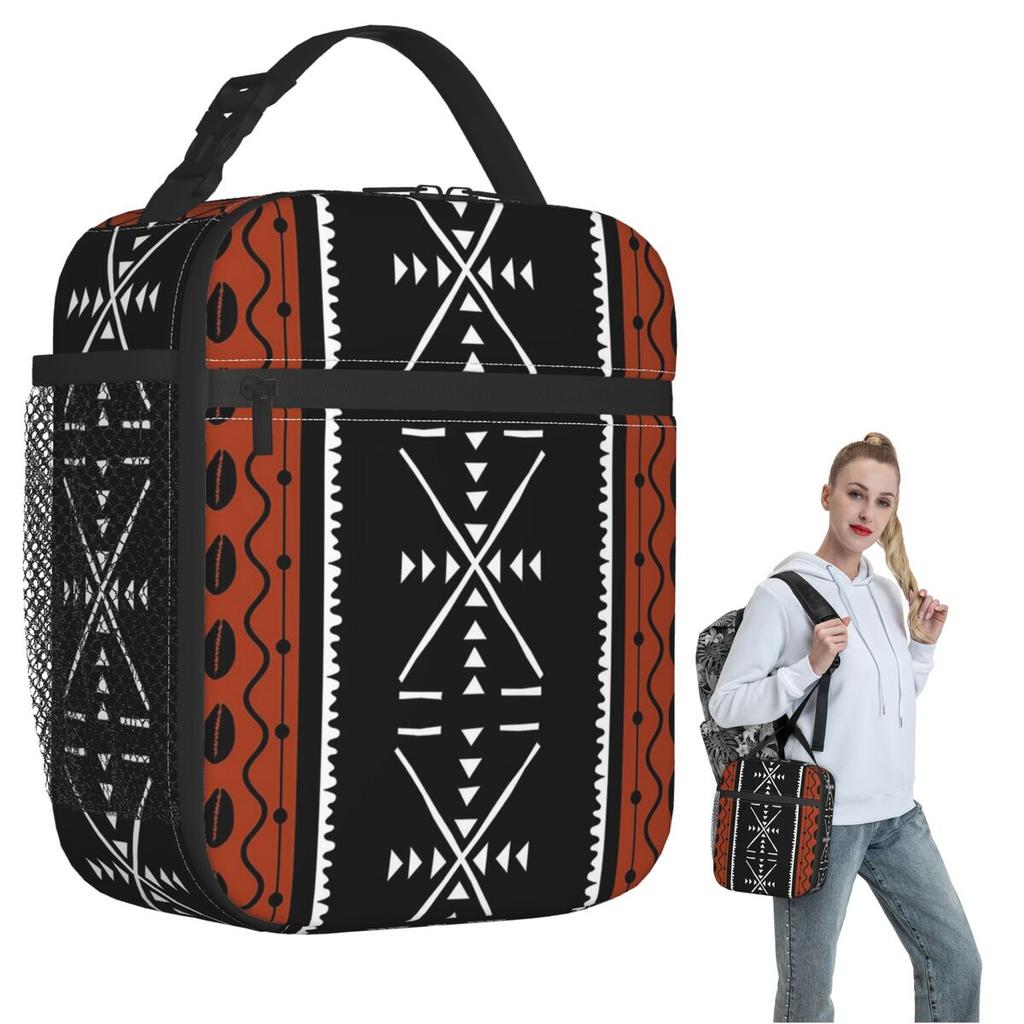 African Bogolan Africa Ethnic Tribal Art Insulated Lunch Bag for Women Kids Portable Food Boxes Thermal Lunch Box Tote