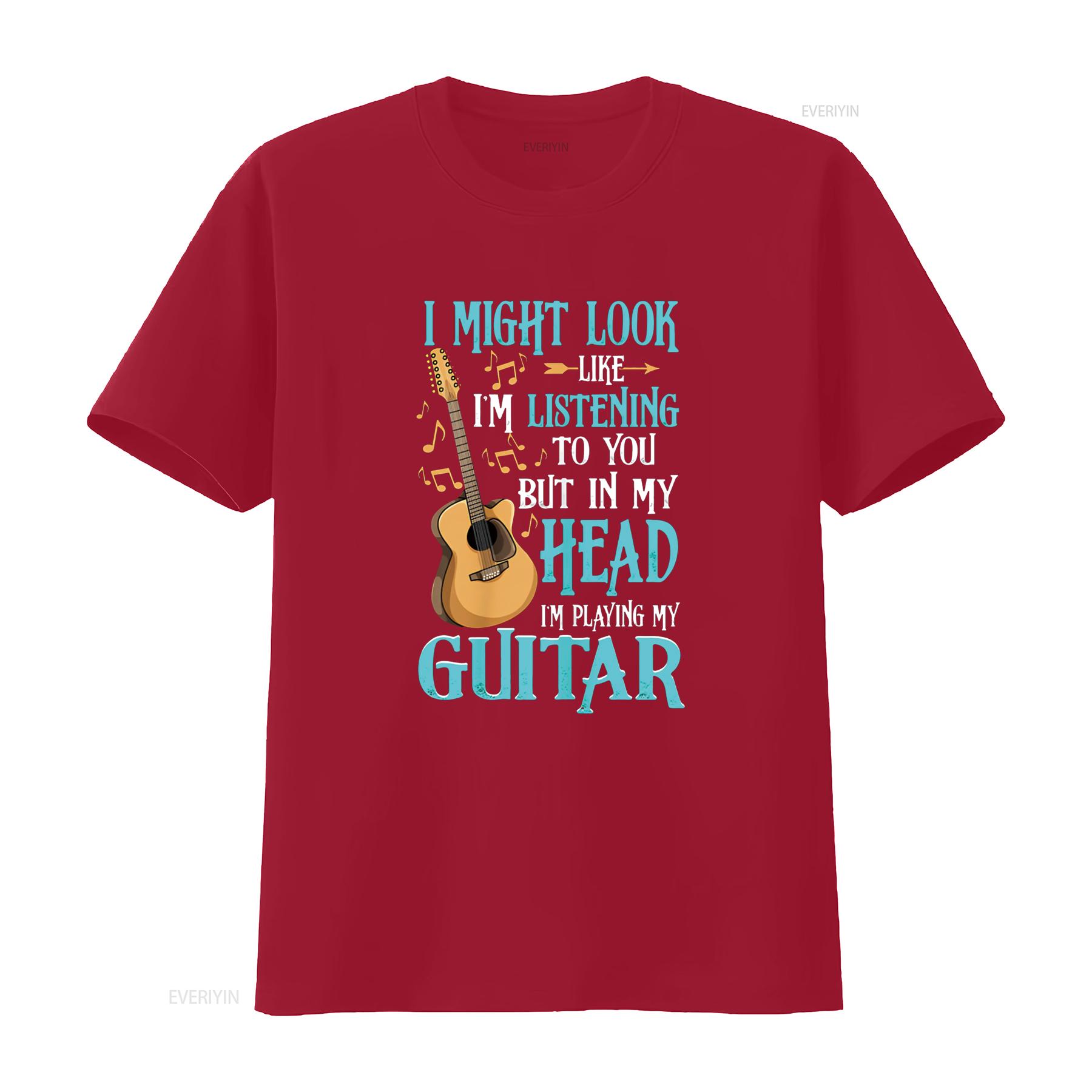 

Guitar T Shirt Funny I Might Look Like m Listening To You vintage Washed Top For Everyday Wear Soft Casual designer clothes S