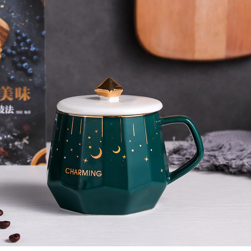 Creative Nordic ins star diamond cup Ceramic Coffee Cup Office Water Cup Filter Tea Cup with Cover Cups    ZM1029