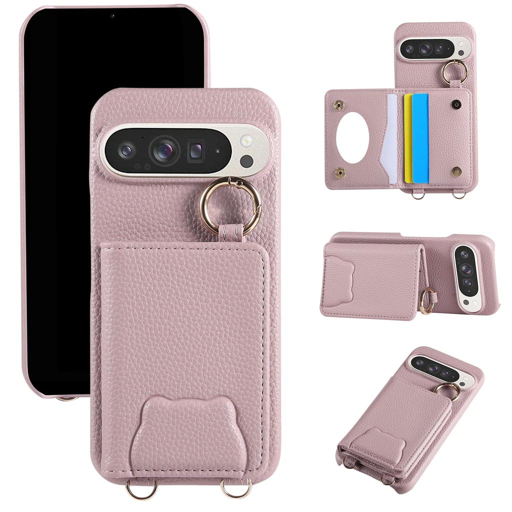 Crossbody Cards Solt Leather Wallet Mirror Ring Holder Case Google Pixel 9 Pro XL 8 8Pro 8A 7 6 7A 6A Long Lanyard Cute Cover