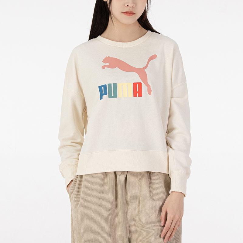 Puma Klasyczny Bluza z Okrągłym Dekoltem i Metalicznym Logo Damskie Top Pomarańczowy 535276-99