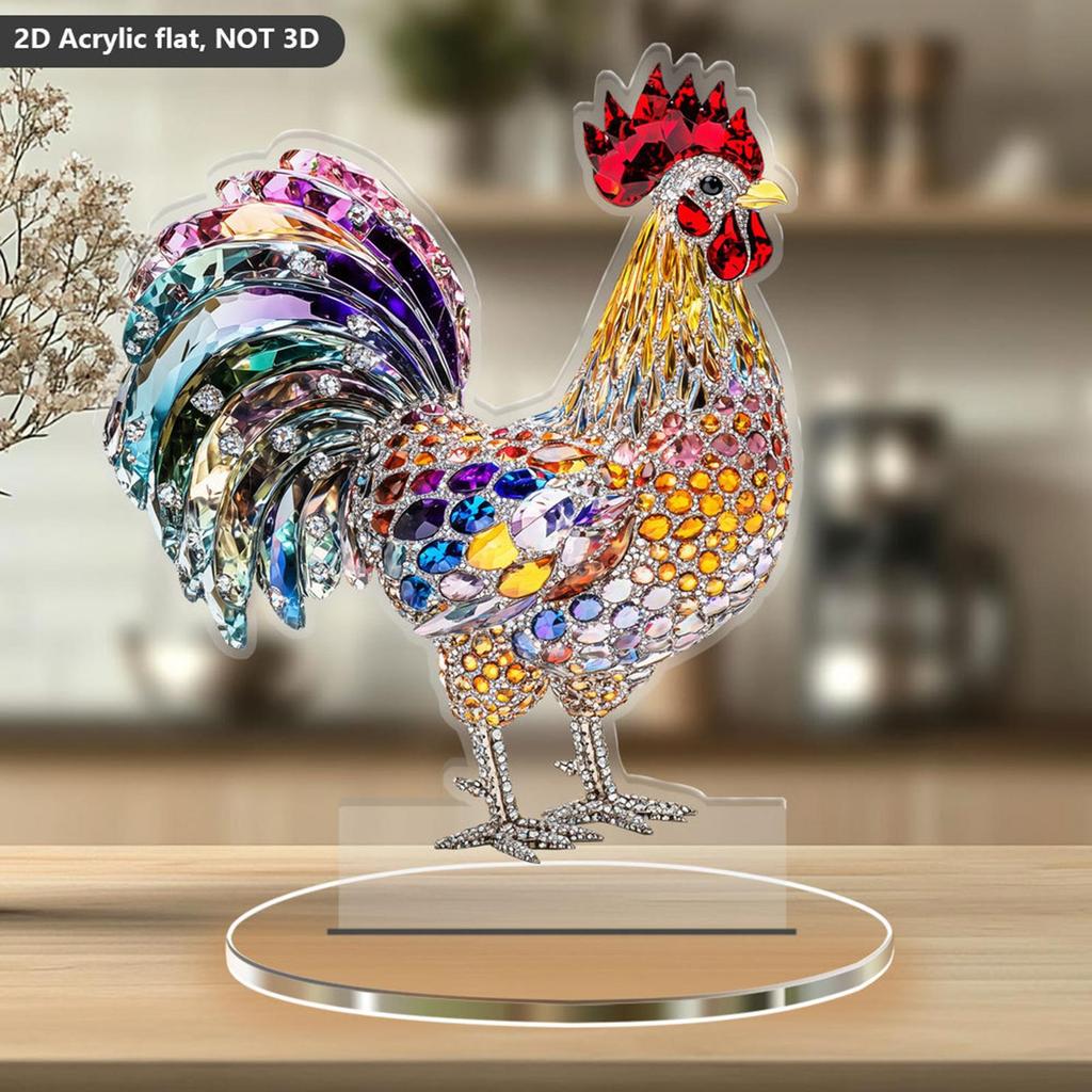 2D Colorful Chicken Decor Tabletop Sign Collectible Holiday Decorative Decoration for Office Home Fireplace Bedroom Table