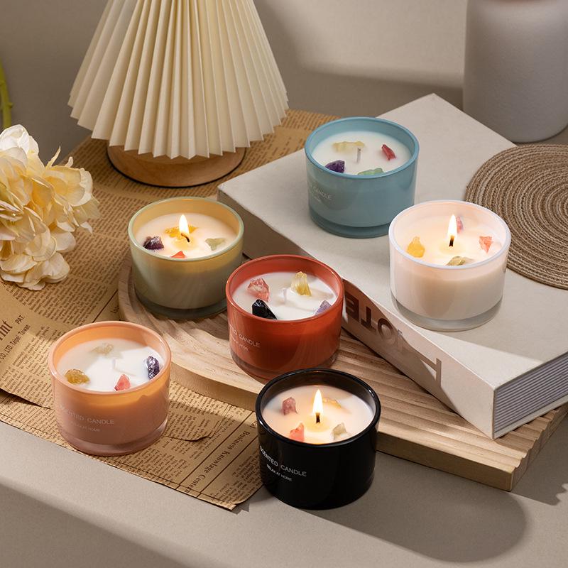Colored Crystal Stone Aromatherapy Candles - Soy Wax Scented
