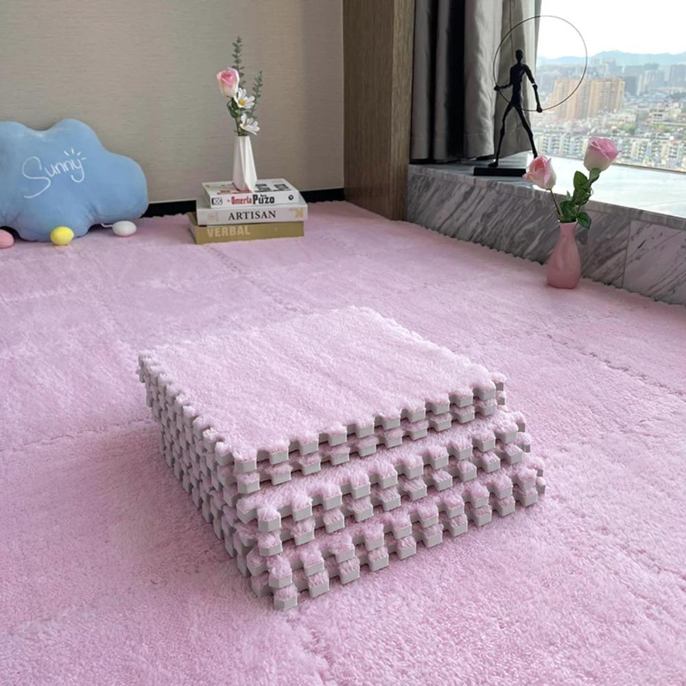 12Pcs Soft Plush Baby Play Mat Puzzle Carpet Interlocking Exercise Tiles Floor Rug for Kid Pad Baby Room Warm Game Mat 30*30*1CM