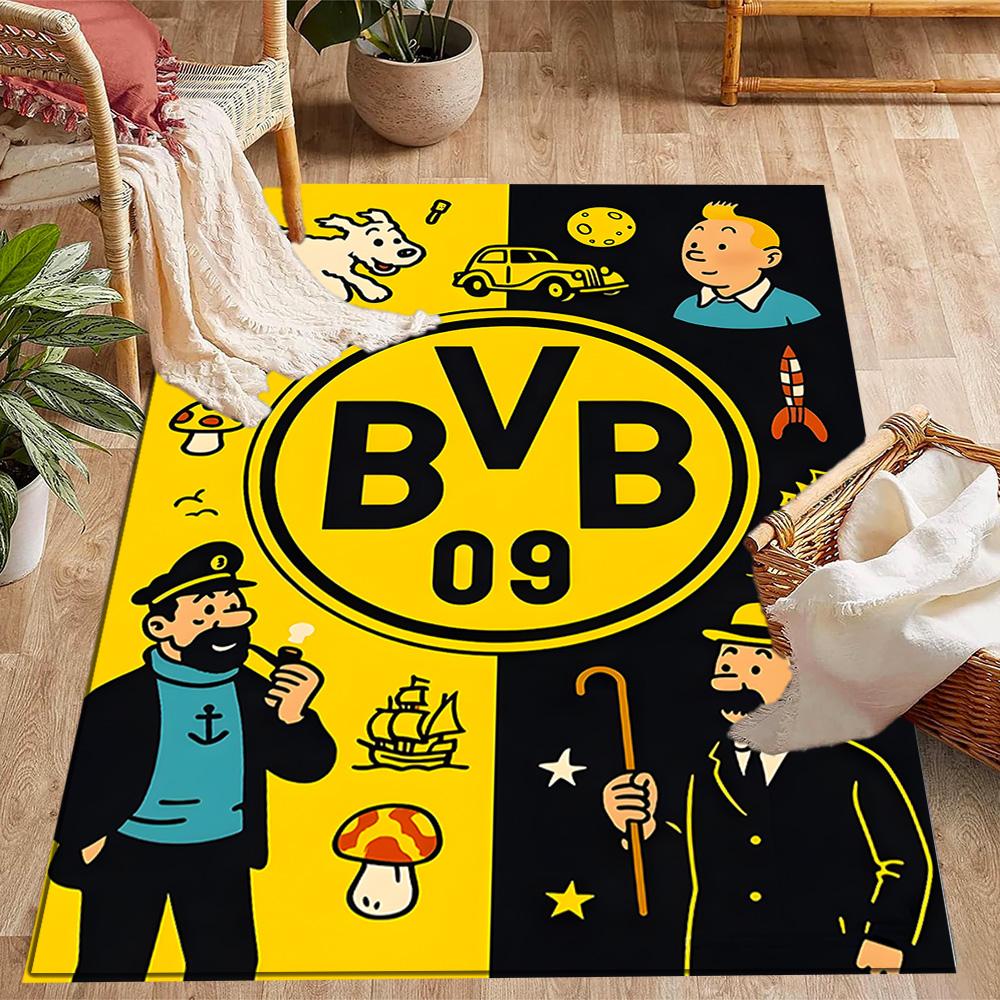 Χαλάκια Αντιολισθητικά με Θέμα Splatter Art - Λογότυπο Bvb 09 - Διακόσμηση Σπιτιού από Πολυεστέρα, Κατάλληλα για Υπνοδωμάτια, Σαλόνια, Εισόδους, Στούντιο και Διακοσμήσεις