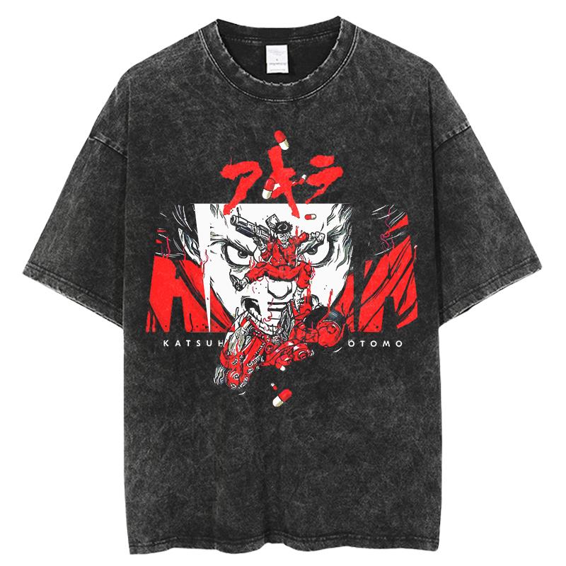 

Вінтажна футболка з ефектом прання Do Old Japanese Anime Akira Street Casual з коротким рукавом Harajuku Бавовняний нейтральний топ 3XL