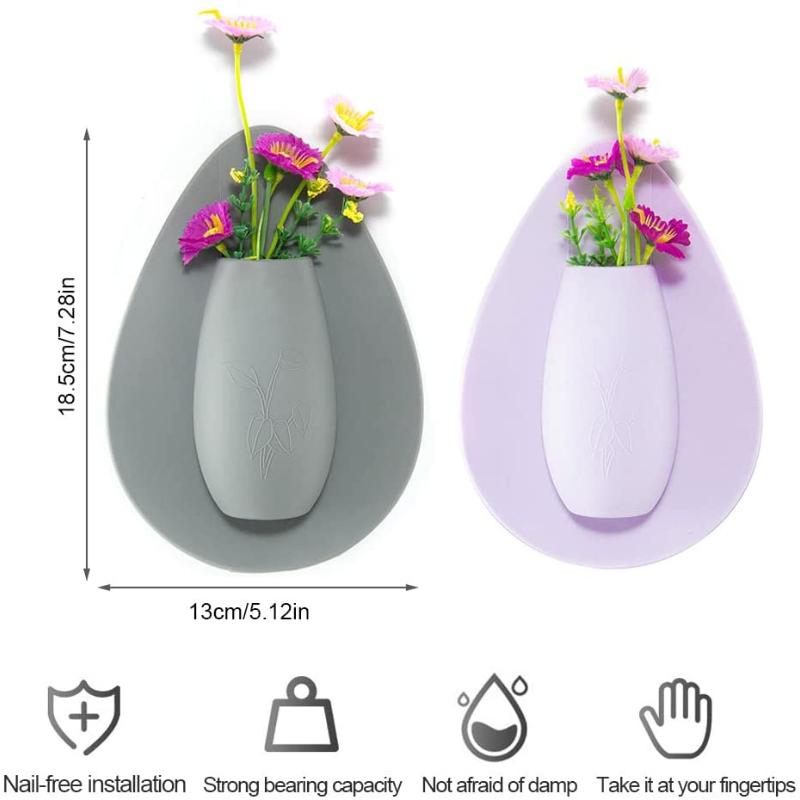 Silicone Flower Vase Self Adhesion Hydroponics Planter Sticker Wall for Glass Wall Window Party Wedding Festival Home