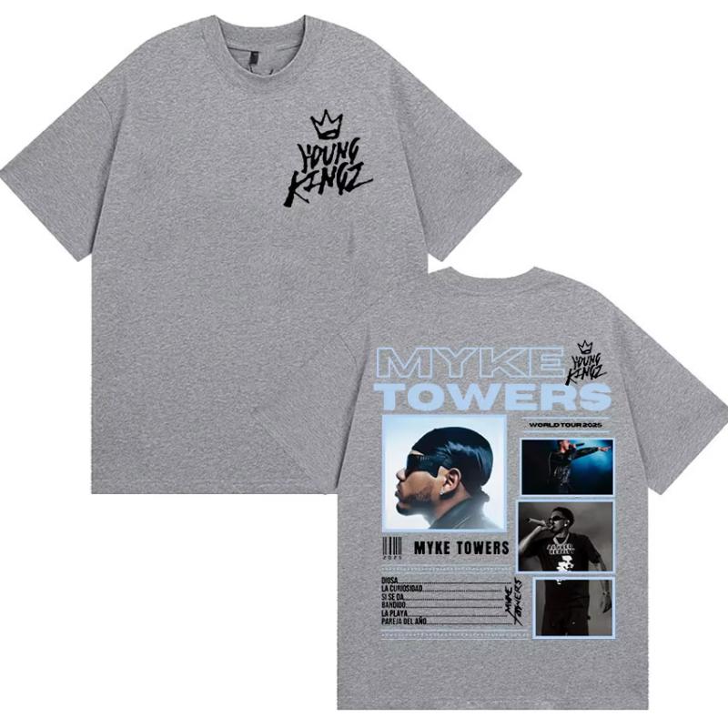 Unisexs Hiphop Style Gothic Clothing Tshirt Casual Cotton Short Sleeved Tshirt Rapper Myke Towers World Tour Merch Tshirt