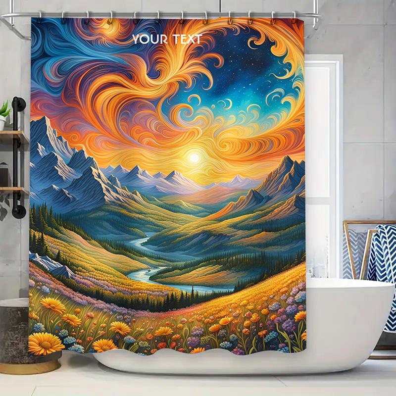 

Sunset Mountain Majesty: Scenic Landscape Pattern Shower Curtain For A Tranquil And Inspiring Bathroom Dcor W60H190(CM)-1 Pcs