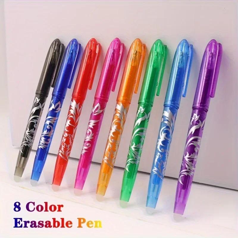 Set da 8 pezzi Penna Gel Cancellabile Multicolore Punta da 0,5 mm Pittura Scrittura Disegno Scuola Nero Blu Rosso Rosa Arancione Verde Viola Azzurro