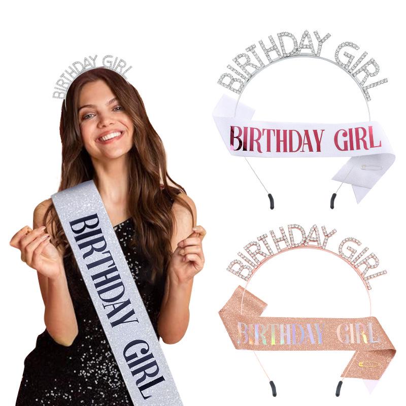 Birthday Girl Rhinestone Headband & Sash Set – Perfect Party Gift & Decoration