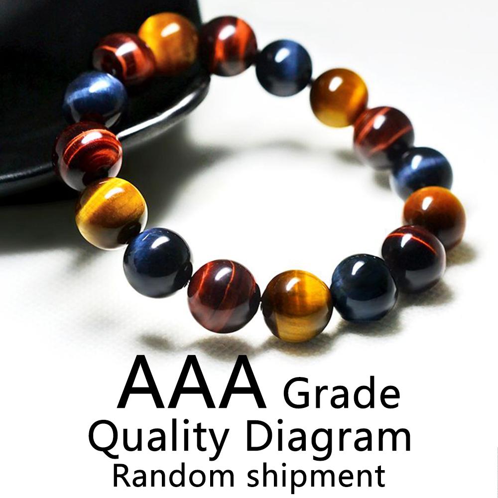 Colored Tiger Eye Bracelet Men and Women Charm Natural Stone Jewelry Healing Buddha Elastic Rope Couple Crystal Bead Bracelet diameter 6mm