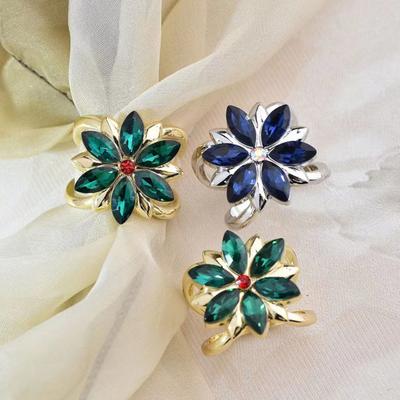 Rhinestone Flower Silk Scarf Ring Women T-shirt Tie Clip Clothes Corner Knotted Button Shawl Scarves Ring Clasp Slide Buckle Clothing Accessories