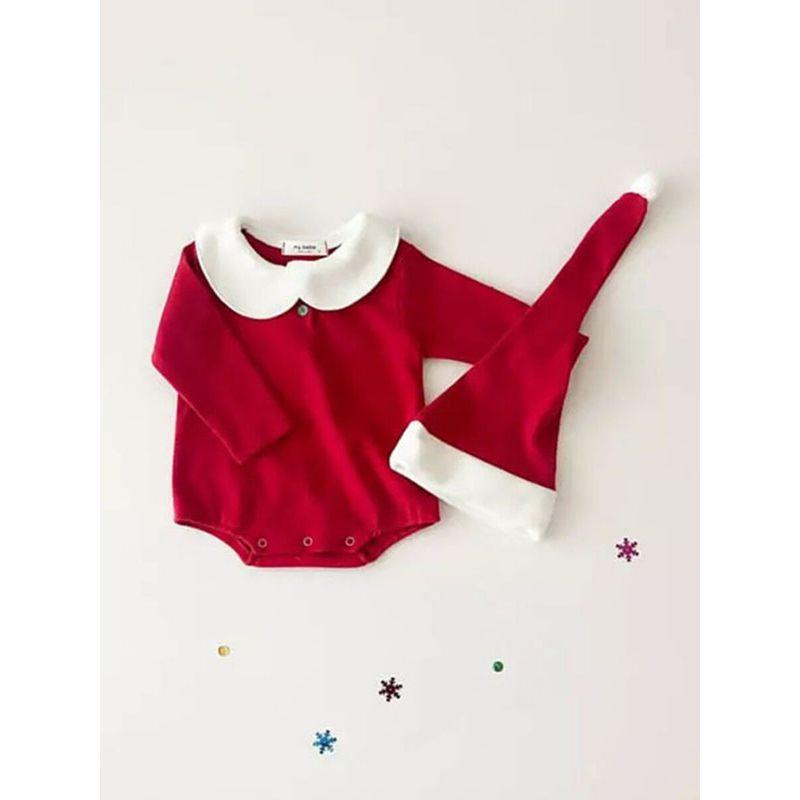 Baby Christmas Clothes, Winter Fleece Version, Red Christmas Romper Jumpsuit Set for Boys and Girls