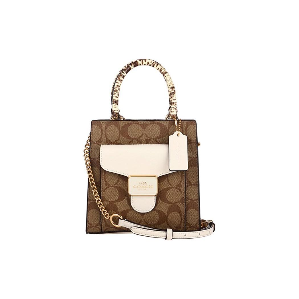 

Coach Pepper 17 Classic Monogram Snake Print Handle Canvas And Leather Music Score Bag Women Handbag Khaki C7227-IMOTV Basic Set (Bag+Dust Bag)