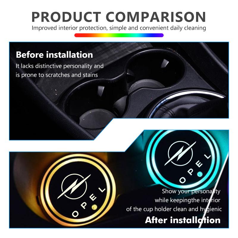7 Color LED Car Cup Holder Light Pad Glowing Interior Decoration Mat For Opel Insignia Corsa Zafira Meriva Mokka Astra H K C D