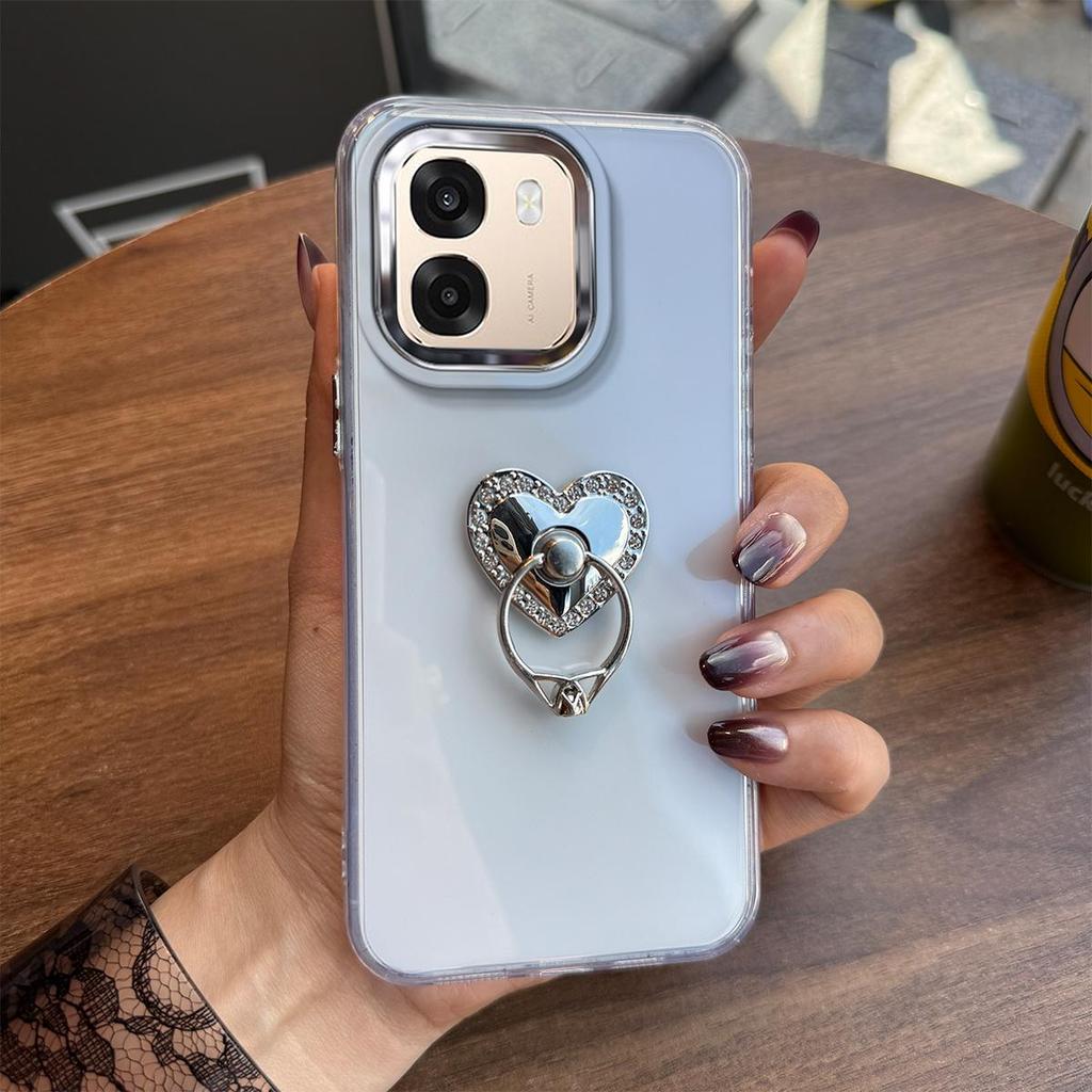 Luxury Bling Rhinestone Heart Ring Bracket Clear Phone Case for OPPO A6x 4G/5G,A6t Pro,A6,A6k Stand Cover