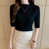 Koreanische Mode Falten Einfarbig Gestricktes T-Shirt Lässig Allround Kurzarm Slim Pullover Tops Sommer Damenbekleidung