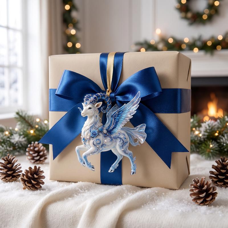 2D Flat Christmas Hanging Pendant Acrylic Blue White Winged Goat Pendant Xmas Tree Hanging Ornament Bag Charms