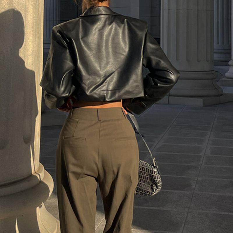 Women PU Leather Jackets Single Breasted Hot Girl Street Motorcycle Short Coats