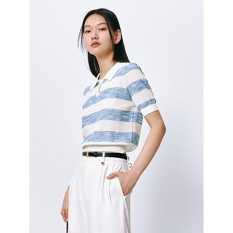 PEACEBIRD Women's Striped Polo Collar Dopamine Knit Top