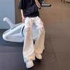 Mens White Graffiti Distressed Straight Fit Denim Jeans High Waist Streetwear Casual Pants