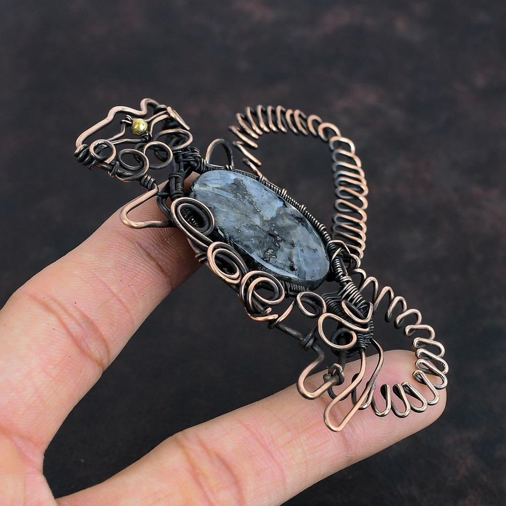 Larvikite Pendant Copper Wire Wrapped Pendant Rabbit Gemstone Pendant Handmade Pendant Copper Designer Jewelry Elegant Pendant Gifts For Her