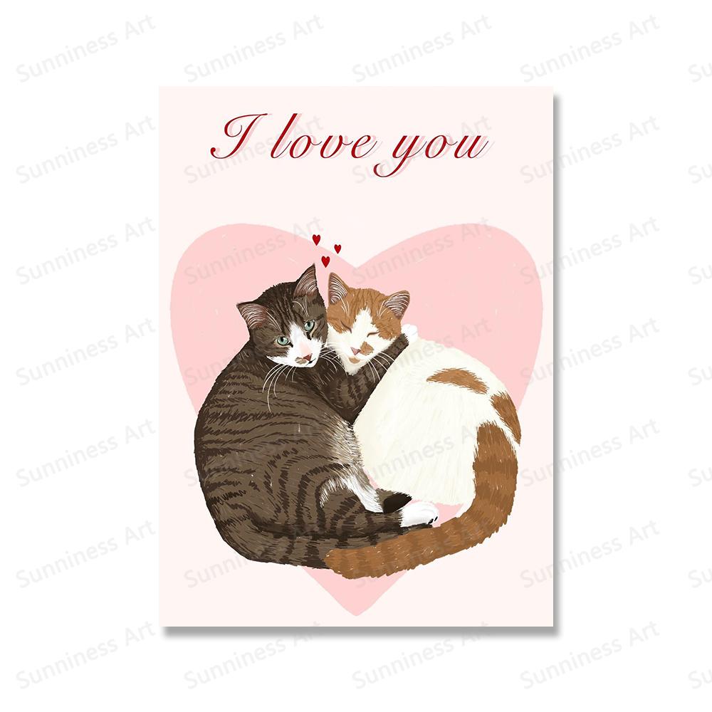 Valentinstag Geschenk Liebhaber Katzen Wandkunst Bilder Poster Drucke für Wohnzimmer Katzenpaar Hochzeitstag Leinwandmalerei