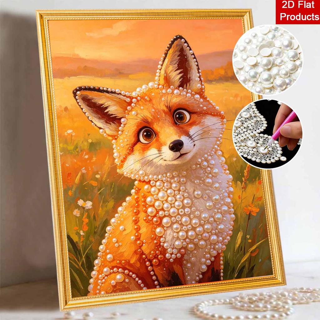 Pearl Painting Kit Cute Fox DIY Home Decoration Painting Wall Art Decor 3D Beaded Beadwork Mosaic Craft Kit for Room Living Room