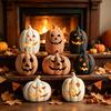 Regalos Pensados para Halloween Portavelas de Calabaza, Linterna de Resina Portavelas de Té con Centros de Mesa Festivos Cara Tallada para Chimenea de Granja de Otoño